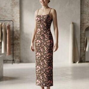 Leopard Print Maxi Dress with Pink Accents